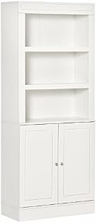 HOMCOM Kitchen Cupboard with 6-tier Shelving, Freestanding Storage Cabinet, Sideboard with 3 Open Compartments and Double-door Cabinet with Adjustable Shelves, White