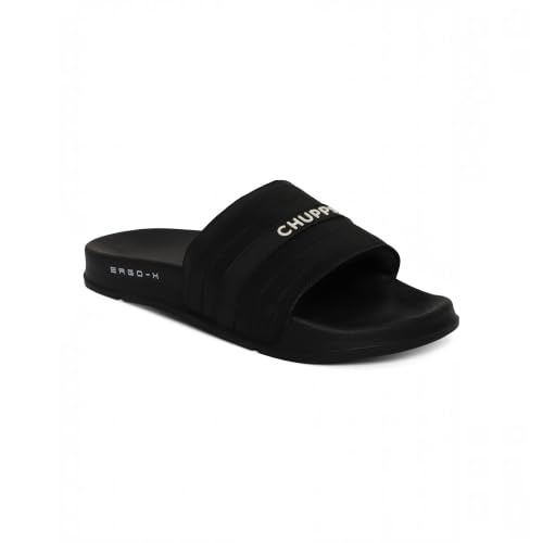 Image of CHUPPS Stitch Black & Black Drift Orthopedic Slippers | Soft Footpharma Footbed | Breathable Ventilation Holes | Lightweight Flip Flops | Anti-Skid Chappals for Everyday For Womens
