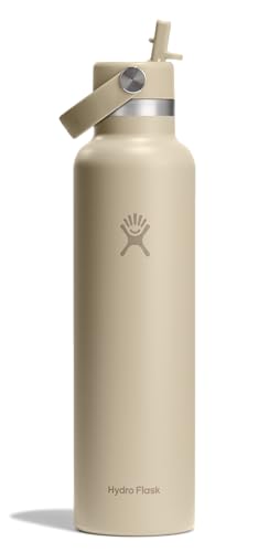 Image of Hydro Flask Water Bottle - Insulated Stainless Steel - Straw Lid, Non Spill, Leakproof in 24 Oz Oat Tan