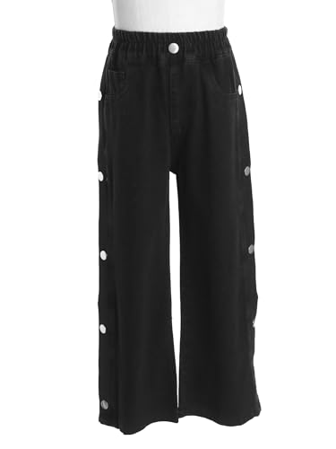 JEYPINMI Girls Ripped Jeans Elasticated Waist Denim Pants Distressed Wide Leg Straight Trousers4