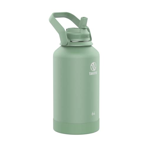Image of Takeya 64 oz Actives Stainless Steel Water Bottle with Straw Lid - Leakproof, Double-Wall Insulated, Keeps Drinks Cold 24 hrs /Hot 12 hrs, BPA-Free, Powder-Coated, Gym & Travel, Cucumber