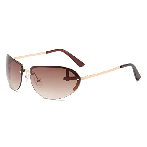 YAMEIZE Trendy Rimless Y2k Oval Sunglasses - Fashion Metal Frame Sun Glasses for Women Men