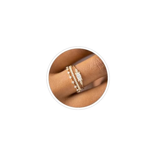 Otxas Dainty Gold Rings for Womem 14k Gold Plated Stackable Ring for Women Size 6-11 Cubic Zirconia Gold Rings Set Wedding Rings