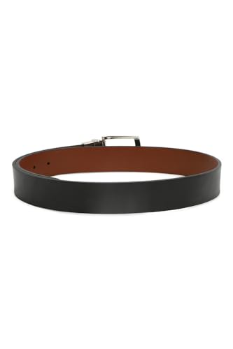 Image of Louis Philippe Men 100% Leather Shiny Nickel Buckle Formal Reversible Belt
