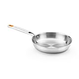 BRA Efficient Inox | Sartén 18 cm, tricapa (interior acero inox 18/10 + interior aluminio + exterior acero inox 18/0 magnético), aptas para inducción, sin antiadherente, mango remachado