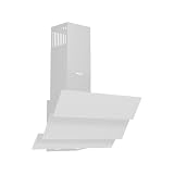 Wiggo Cappa aspirante 60 cm – Design in vero vetro senza testa, aria di scarico, 300 m³/h, touch screen LED, 3 velocità, con filtro antigrasso e 2 filtri a carbone, frontale in vetro (bianco – 3