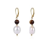 TaYolnFaSo Pendientes de perlas de agua dulce con cierre de palanca, pendientes de malaquita verde para mujer, Mittel, Acero inoxidable, Sin piedra preciosa