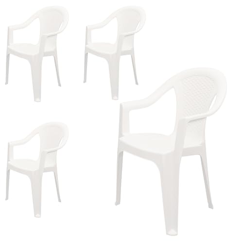 Chaise de jardin empilable, plastique effet rotin - Chaise empilable en plastique - 2 couleurs au choix 4 Stück - weiß