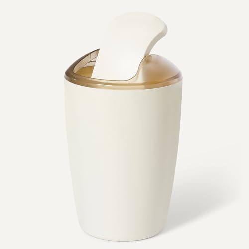 Image of Amazon Basics 6-Piece Bathroom Accessory Set with Toothbrush Holder, Soap Dispenser, Soap Dish, Toothbrush Cup, Trash Can and Toilet Brush & Holder, Ivory
