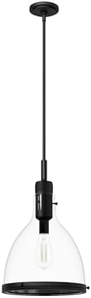 Hunter - Van Nuys 1-Light Matte Black, Large Pendant Light, Dimmable, Transitional Style, Bell Shaped, for Bedrooms, Kitchens, Dining, Living Rooms - 48042