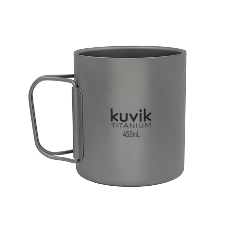 Kuvik Double-Walled Titanium Mug 450ml (15.2 oz) - Ultralight and Compact Mug for Backpacking, Camping, and Everyday Use