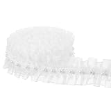 2 Yards Pearl Lace Ribbon Trim, White Lace Ruffle Fabric Trim for Sewing, Pearl Chiffon Pleated Laces Trims for DIY Crafts, Sewing Wedding Dress, Clothes, Bouquet, Home Decorations