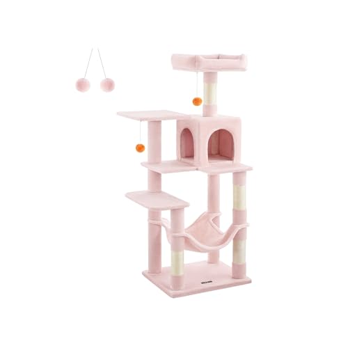 Image of Feandrea Cat Tree, 54.2-Inch Cat Tower, Plush Multi-Level Condo with 4 Scratching Posts, 2 Perches, Hammock, Cave, Jelly Pink UPCT161P01