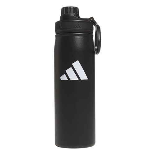 adidas Garrafa de água de aço inoxidável de 590 ml, metal isolado de parede dupla 18/8, homens, mulheres, meninas e meninos, Preto/branco, 20 Ounces