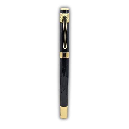 Image of Venti Gold Trim Roller Ball Pen| Black Body Color | Ink Color - Black| Novel Gifts For Professionals | Premium Pens For Personal & Professional Use | Return Gift | (5116-Black, Roller)