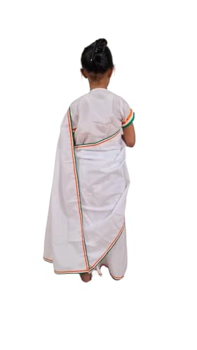 BookMyCostume Tri Colored Tricolor Saari Independence Day Indian Patriotic Girls Fancy Dress Costume 7-8 years