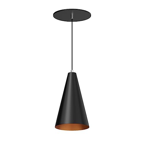 Pendente para Teto de Balcão Cone 20 cm Alumínio E Cobre Bivolt (Preto Brilho)