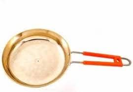 Damurhu Pure Brass Frying Pan Stainless Steel Handle with Plastic Bottom Brass Frying Pan Size-1 Set of -1PC
