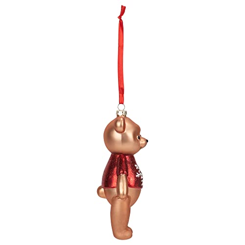 Demdaco Golden Brown Bear With Red Snowflake Sweater 6 X 3 Blown Glass Decorative Hanging Ornament #TOP3