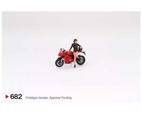 Diecast Model Car Motorcycle Compatible with Mini GT 1:64 Ducati Panigale V4 S Motorcycle with Model Girl Figure, Red MGT00682