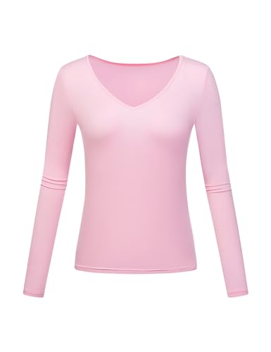 Girls Long Sleeve Shirts Thermal Underwear Pink Base Layer Business Casual Workout Underscrub Lightweight Outfits (Pink Small)