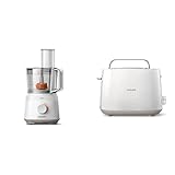 Philips HR7310/00 Küchenmaschine Daily Collection (700 W, 16 Funktionen, 2L Füllkapazität, 2-in-1 Schneidescheibe) weiß & Philips Toaster – 2 Toastschlitze, 8 Stufen, Brötchenaufsatz, weiß (HD2581/00)