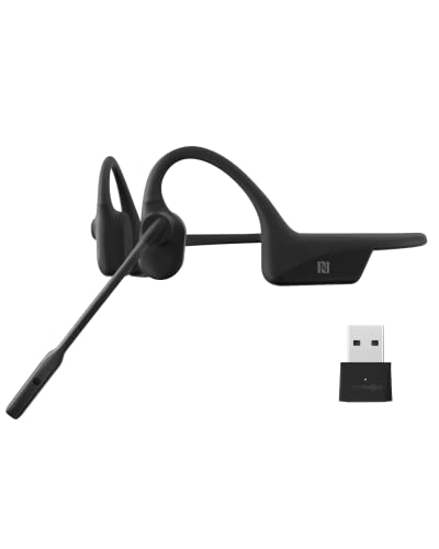 AfterShokz OpenCommUC(Rebranded as Shokz OpenComm UC) - Bluetooth Stereo Computer Headset with Loop100 USB-A Adapter-Bone Conduction Wireless PC Headphones for Home Office Business Use, with Bookmark