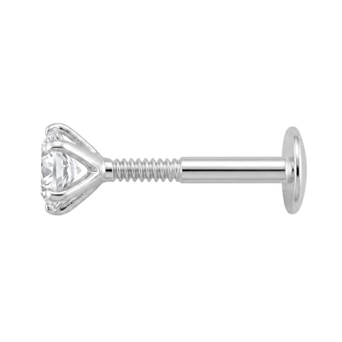Image of Parnika 925 Sterling Silver Solitaire CZ Nose Pin | Small Size Piercing Nose Stud with Secure Screw Back | Elegant Silver Nose Ring for Women & Girls
