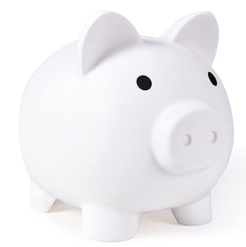Image of PJDRLLC Piggy Bank for Kids - Unbreakable Plastic Money Bank - Large Size | Coin Bank for Girls and Boys, Practical Gifts for Birthday, Easter, Christmas (White)