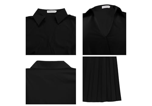 Image of Famnbro Womens Pleated Dress V Neck Long Sleeve A line Church Formal Works Business Dresses with Belt