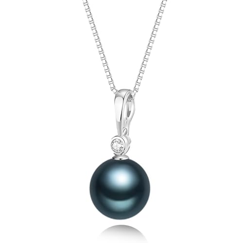 YAMI Black Tahitian Pearl Pendant Necklace 11-12mm Saltwater Cultured Pearls 925 Sterling Silver with 18+2IN Adjustable Box Chain Elegant Luxury Mothers Day Jewelry Gift for Women