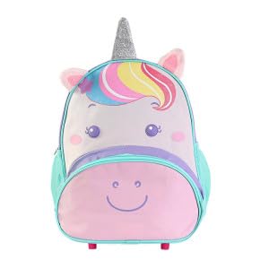 Mochila Infantil com Rodinhas, Desenho de Unicórnio, Rosa e Azul