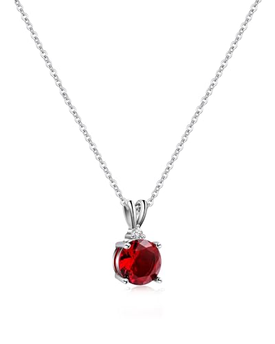 Teppdfann Sterling Silver Round Necklace Birthstone Gemstone Pendant Necklace for