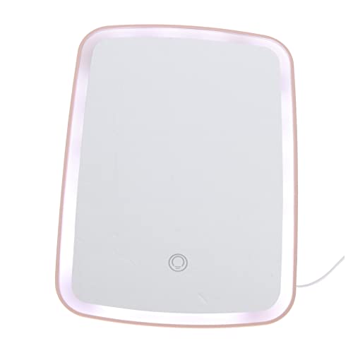 Espejo de maquillaje plegable con luz LED pequeño rosa