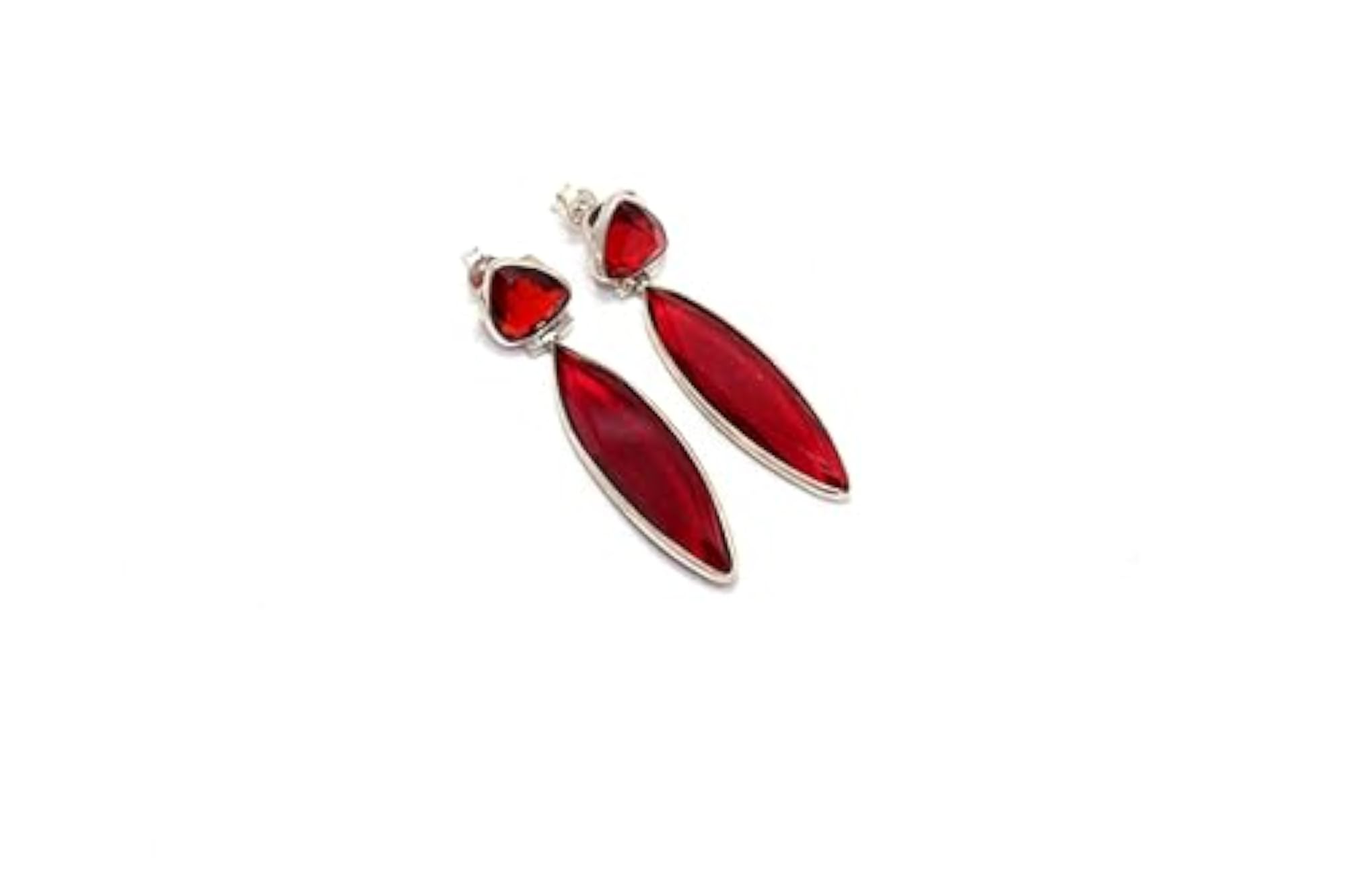 Women's 925 Sterling Silver Red Cubic Zirconia Handmade Earrings