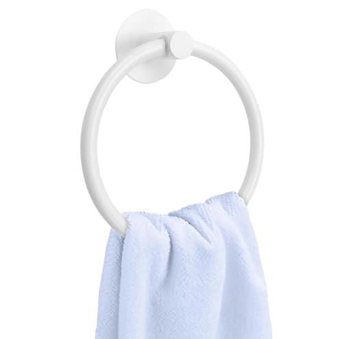YUET Porte-serviettes autocollant en acier inoxydable de 18 cm, fixation murale, sans perçage, pour cuisine, salle de bain (blanc)