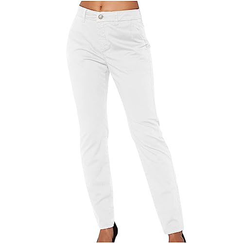 AnnSemo Pantalones cargo para mujer, pantalones chinos de longitud completa, elegantes, formales, ajustados, lisos, informales, cintura elástica, con bolsillos, pantalones mágicos italianos lisos,
