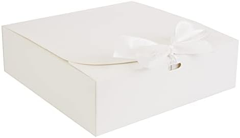Emartbuy Pack of 12 Square Shaped Presentation Gift Box, 24 cm x 24 cm x 5 cm, Easy Assembly, Black Box with Bow Ribbon