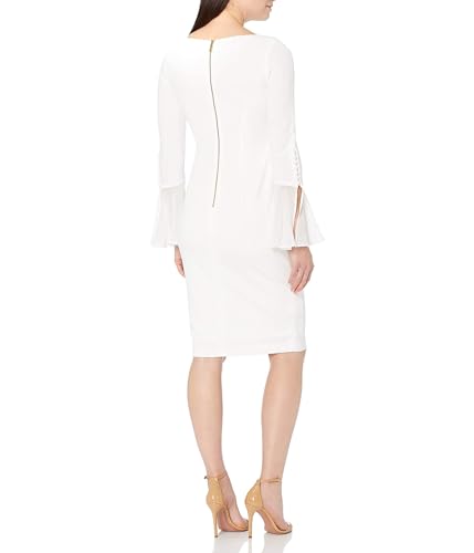 Image of Calvin Klein Women's Solid Sheath with Chiffon Bell Sleeves Dress
