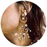 Star Moon Earrings Made Swarovski Crystal Gold Plated Crescent Moon Stars Drop Dangle Mother's Day Couples Gifts Mom
