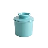 Caja de queso con taza de mantequilla, tarro de mantequilla para el hogar, refrigerador de pan, tanque de mantequilla de cerámica sellado, recipiente de mantequilla de porcelana (azul)