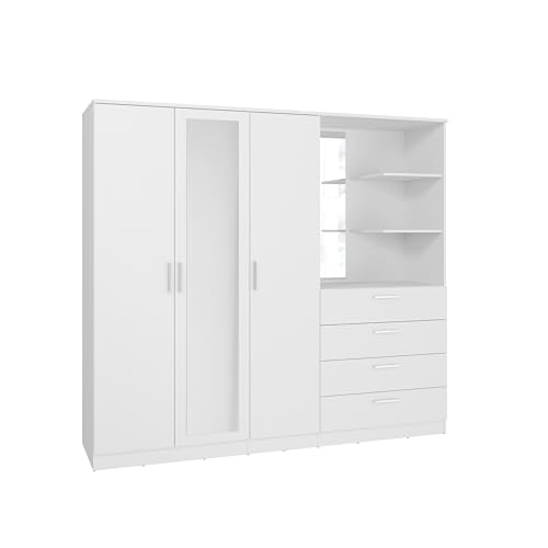 Avanti Trendstore - Osasco - Armadio LAP 199x181x52,7 cm | colore bianco, 3 ante di qui una a specchio,4 cassetti, sopra i cassetti comodi ripiani, legno truciolare