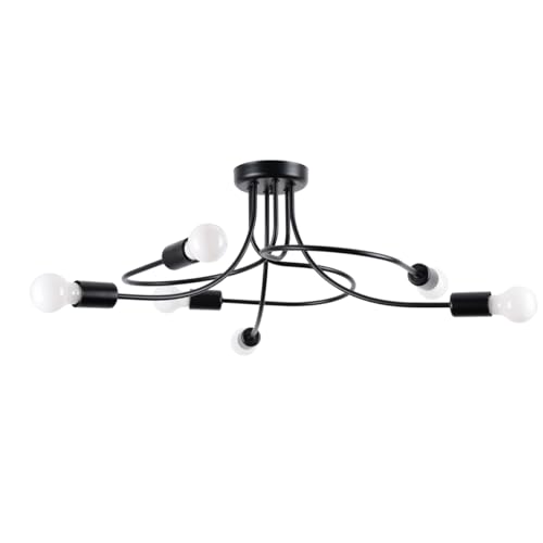 Suspension Luminaire LEVAR SOLLUX grand lustre noir 6 lampes pour salon sombre