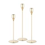 NLBTW Gold Taper Candle Holders, Set of 3 Metal Candlestick Holders for Candle Sticks Holder Decor, Ideal for Mantle Table Centerpiece, Weddings, Dining, Housewarming Gift & Anniversaries