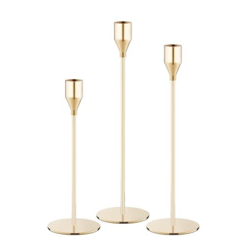 NLBTW Gold Taper Candle Holders, Set of 3 Metal Candlestick
