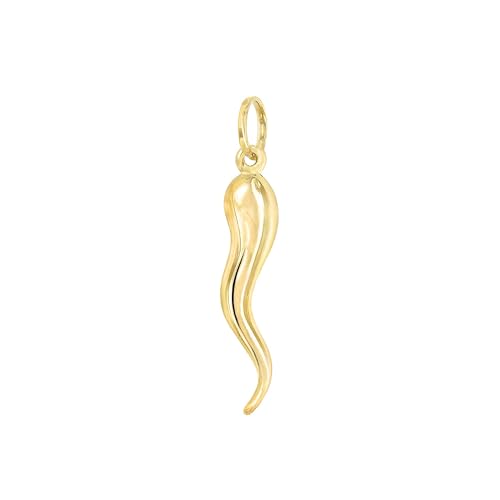 Lucchetta - Men's Large Italian Gold Horn Pendant Charm 14k - Suitable for Gifting - Hypoallergenic Made to Last - Authentic Unisex Jewelry from Italy