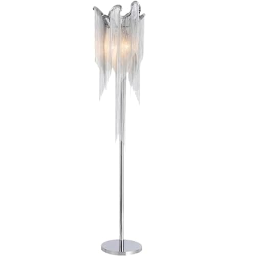 AMULONG Retro Lámpara de Pie Lámpara De Pie Única Lámpara De Pie con Borla De Cadena De Aluminio Lámparas Altas con Base Antideslizante Lámpara Plateada De Poste Alto Lámpara de Pie para Salón