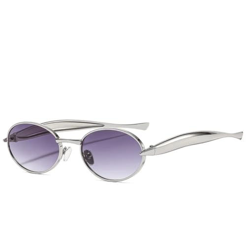 Lunettes de soleil ovales en métal punk rétro et protection UV400 pour homme et femme