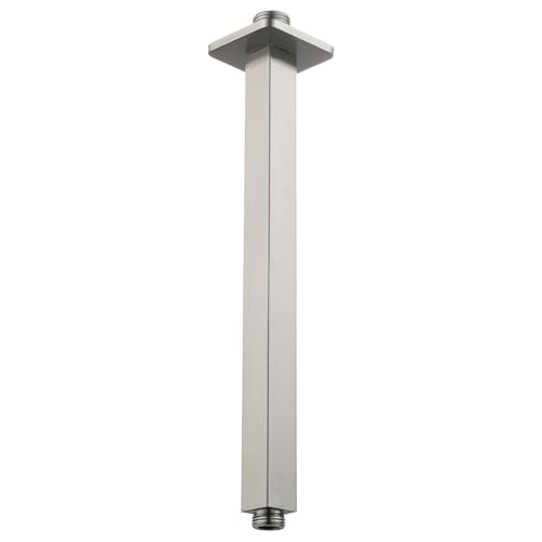 Voolan Shower Arm with Flange, Ceiling Mounted Fixed Shower Pipe, Bathroom Straight Rain Shower Replacement Arm, Universal Connection 1/2 NPT (12 Inch Square, Brushed Nickel)