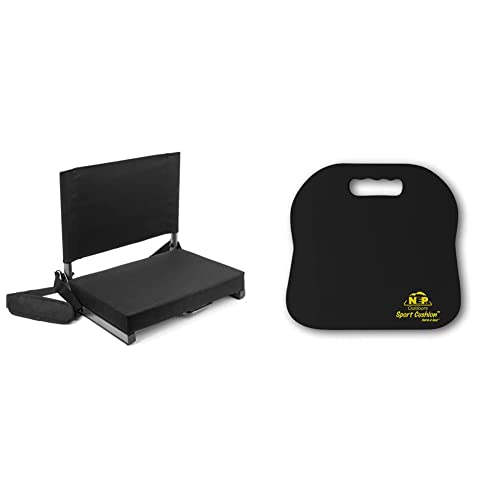 Cascade Mountain Tech Deluxe Stadium Seat, One Size, Black Ultra Padded & Therm-A-Seat Sport Cushion Stadium Seat Pad, Black #TOP28